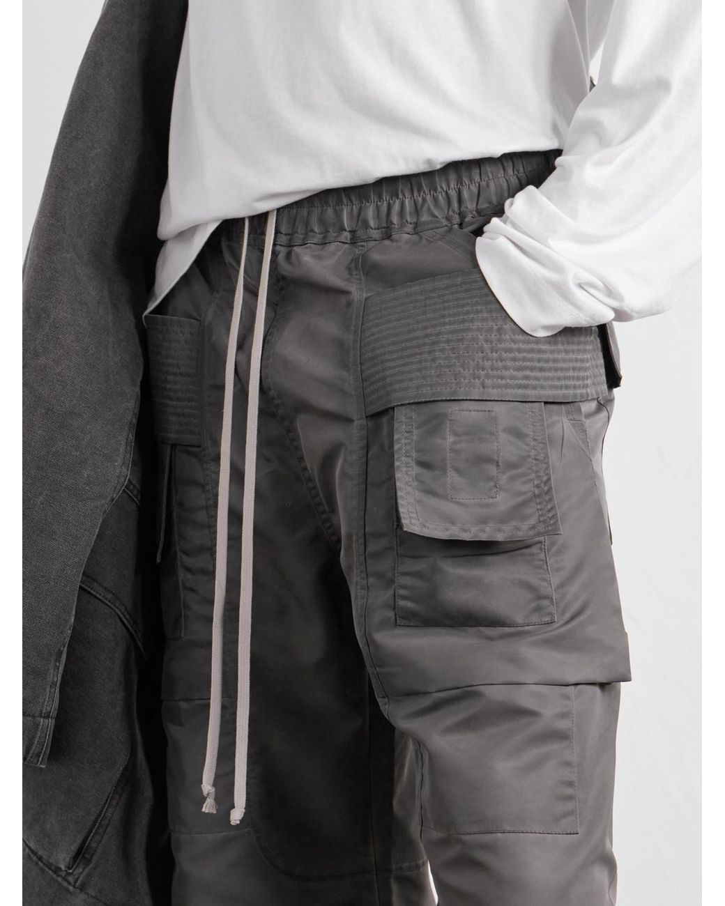 Rick Owens Gray Creatch Wide-Leg Shell Drawstring Cargo Trousers for men