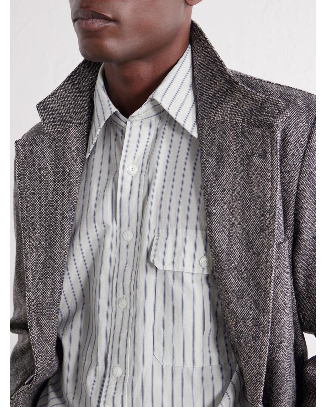 Drake's White Striped Cotton And Linen-Blend Poplin Shirt for men