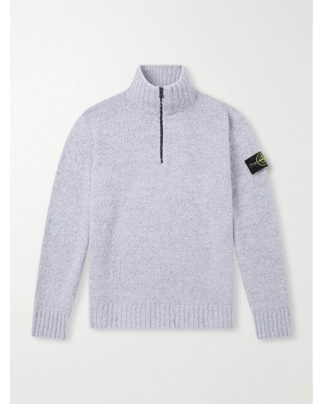Stone Island Gray Speckled Wool And Nylon-Blend Half-Zip Sweater for men