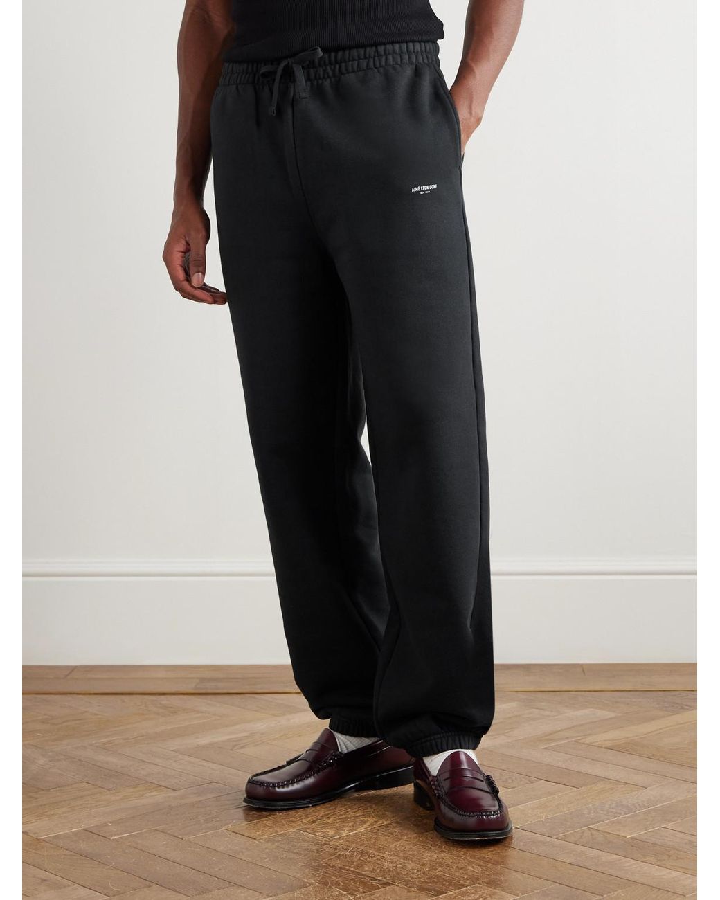 Aimé Leon Dore Black Straight-Leg Logo-Print Cotton-Jersey Sweatpants for men