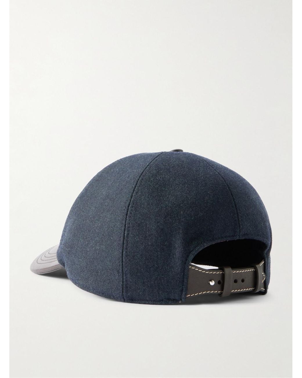 Berluti Blue Logo-Embroidered Leather-Trimmed Wool-Blend Baseball Cap for men