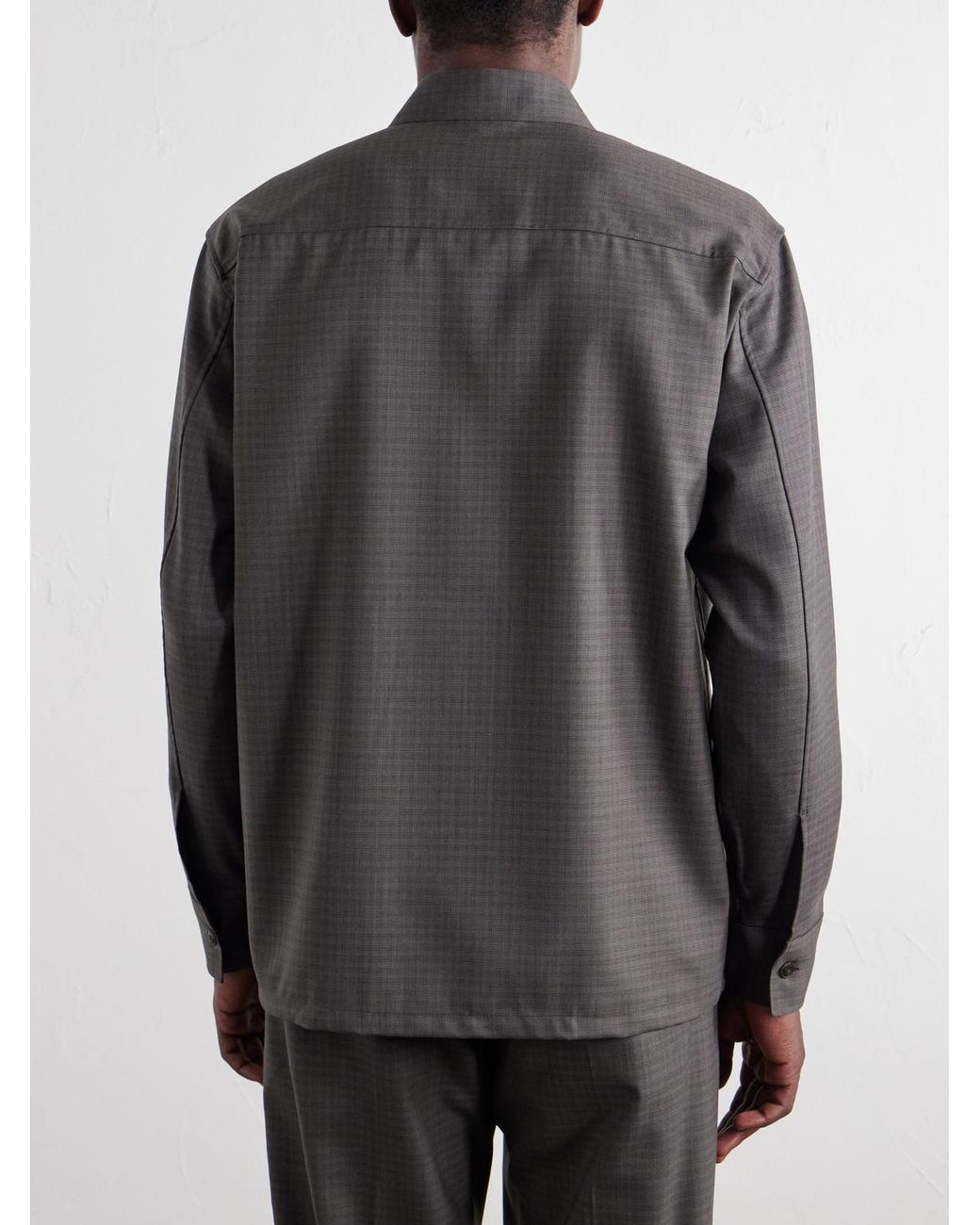 NN07 Gray Freddy 10071 Checked Basketweave Wool-Blend Shirt for men