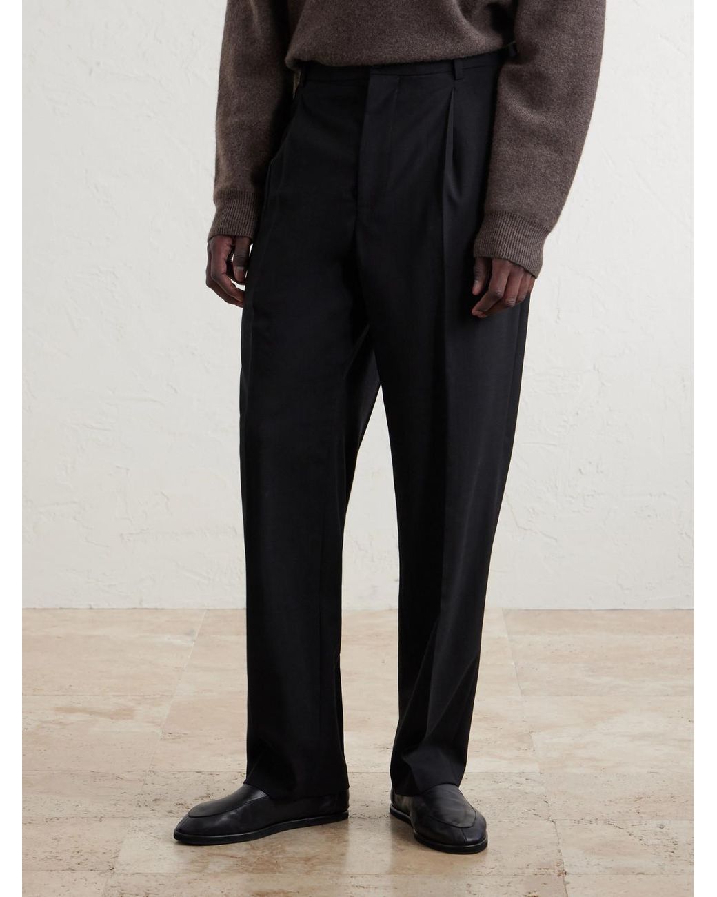 FRAME Black Tropical Straight-Leg Wool Trousers for men