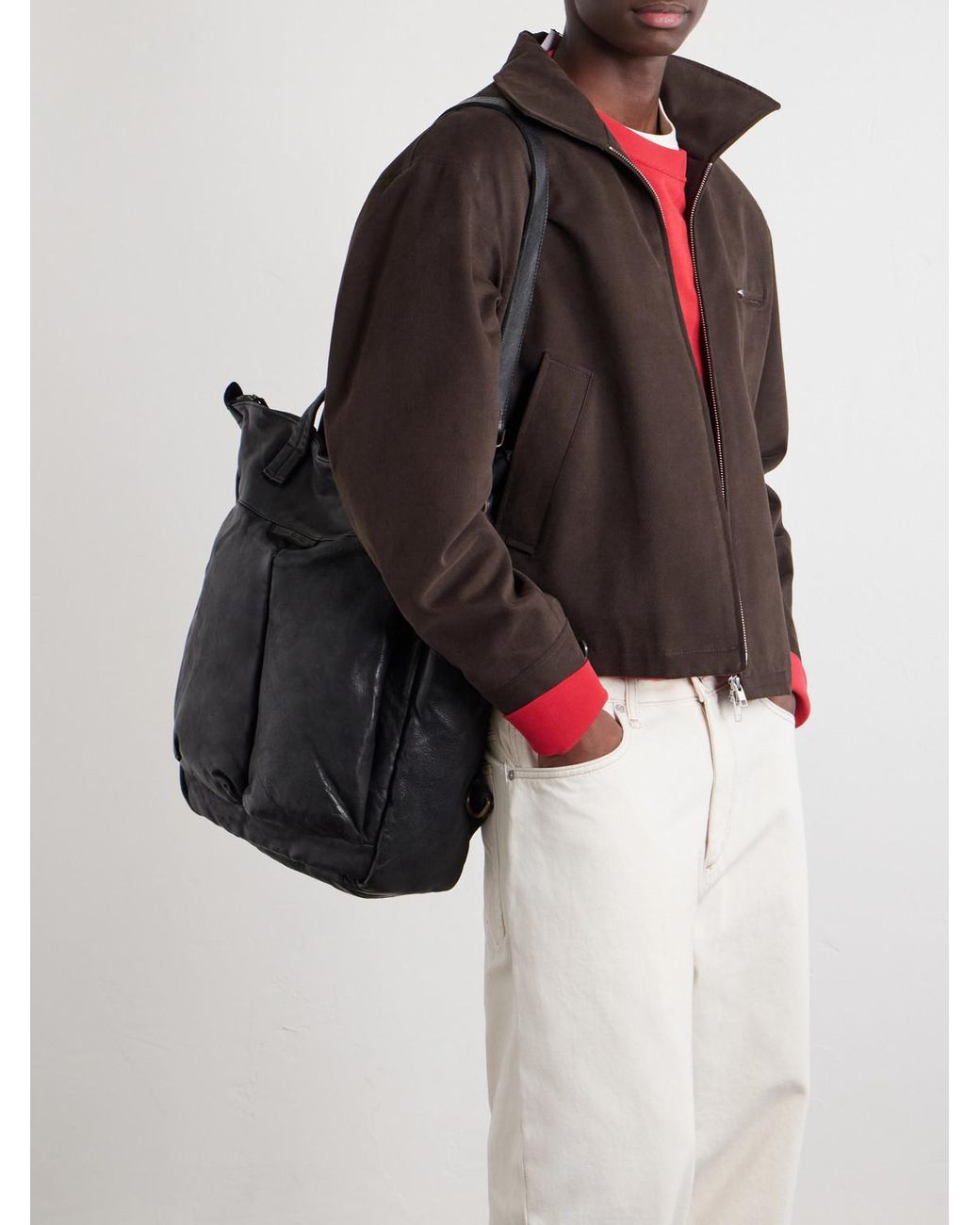 Officine Creative Black Helmet 005 Full-Grain Leather Tote Bag for men