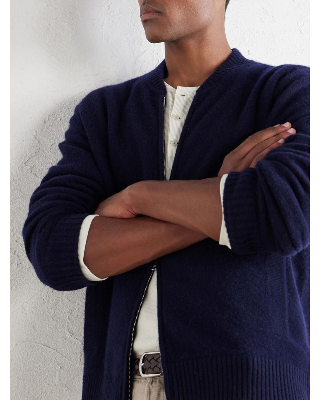 Mr P. Blue Brushed Cashmere Zip-Up Cardigan for men