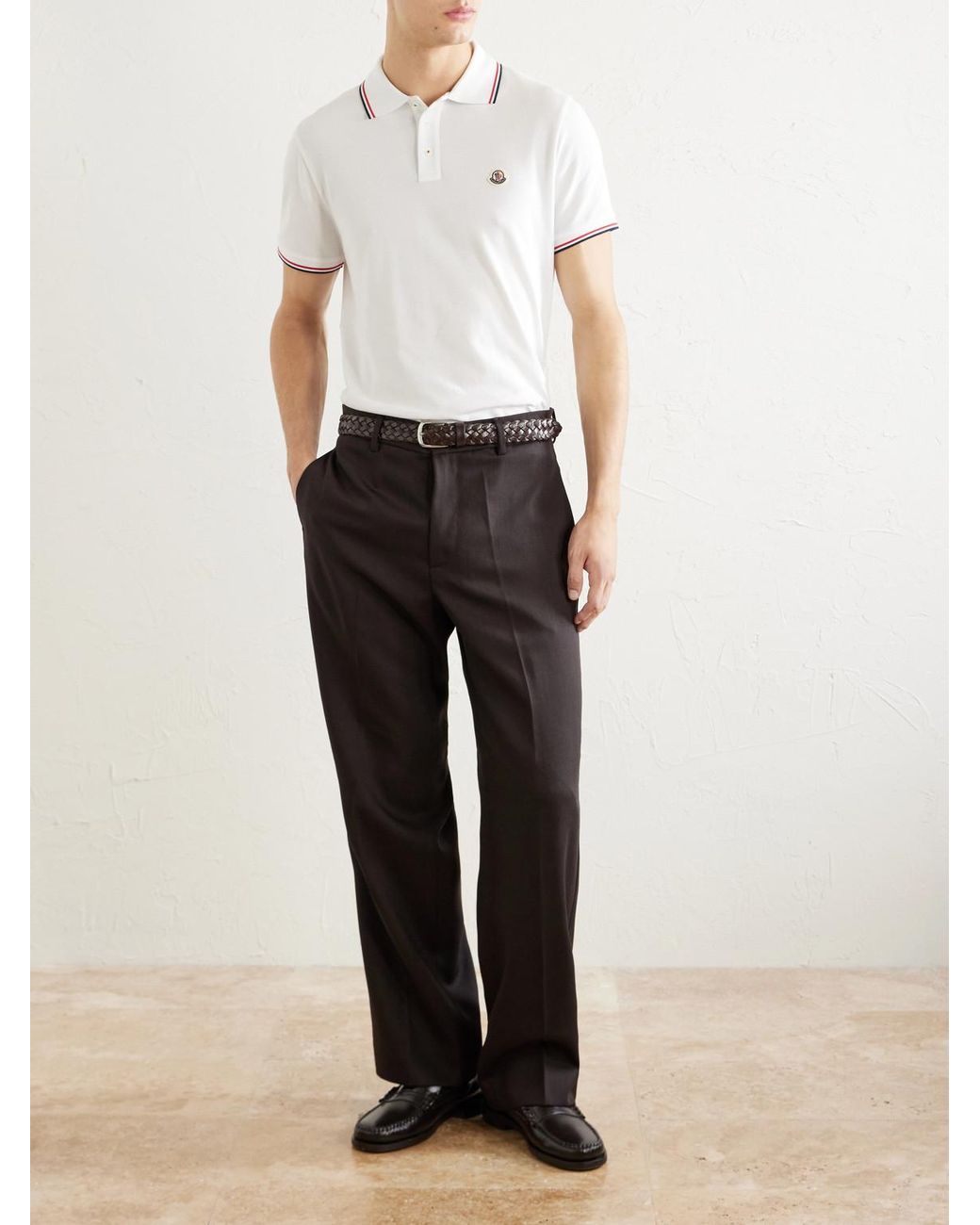 Moncler White Logo-Appliquéd Cotton-Piqué Polo Shirt for men