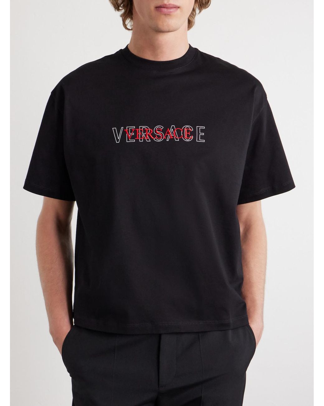 Versace Blue Logo-Detailed Cotton-Jersey T-Shirt for men