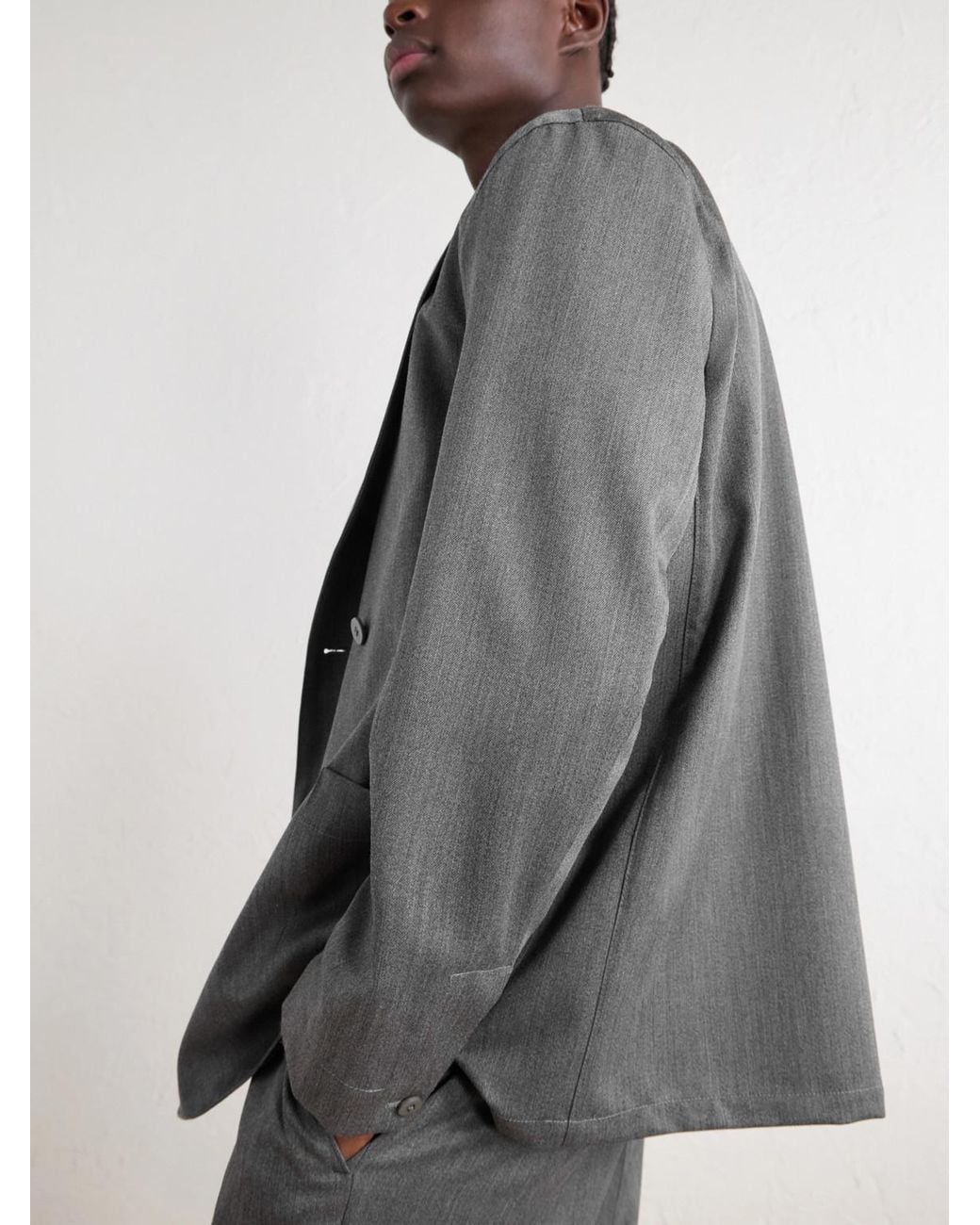 STÒFFA Gray Double-Breasted Wool-Twill Suit Jacket for men