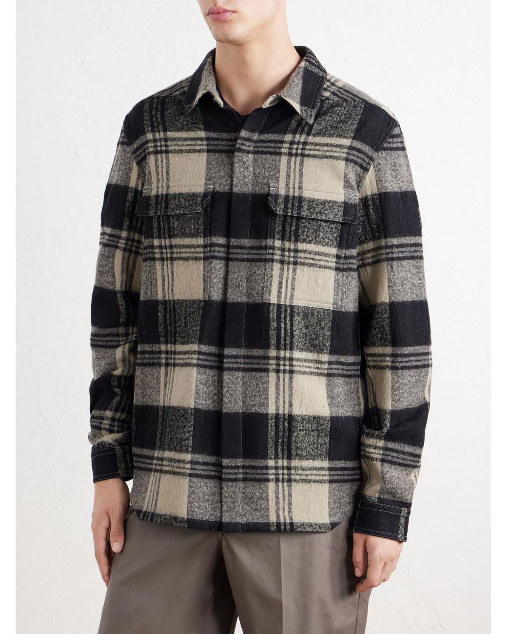 Rick Owens Black Checked Cotton And Wool-Blend Flannel Overshirt for men