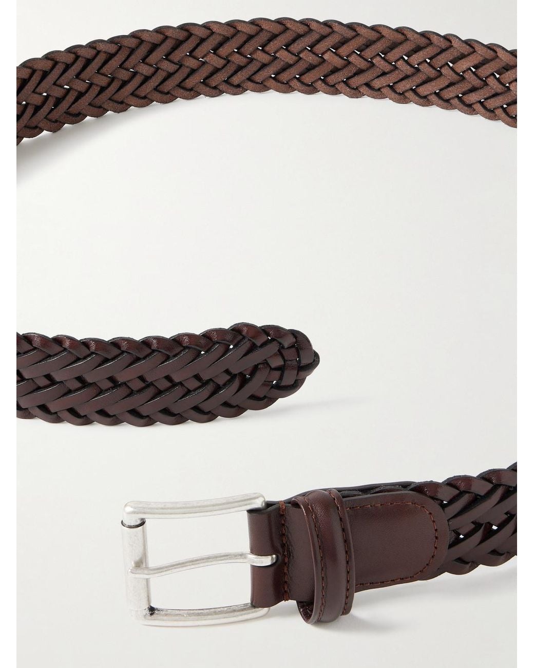 Andersons Brown 3.5Cm Woven Leather Belt for men