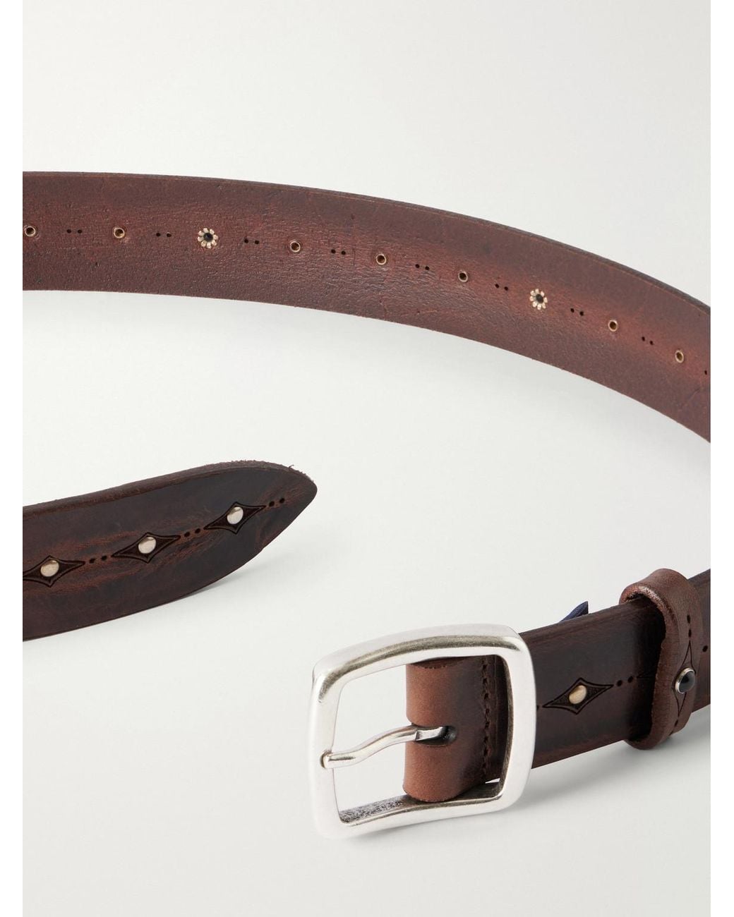 Andersons Brown 4Cm Embellished Studded Burnished-Leather Belt for men