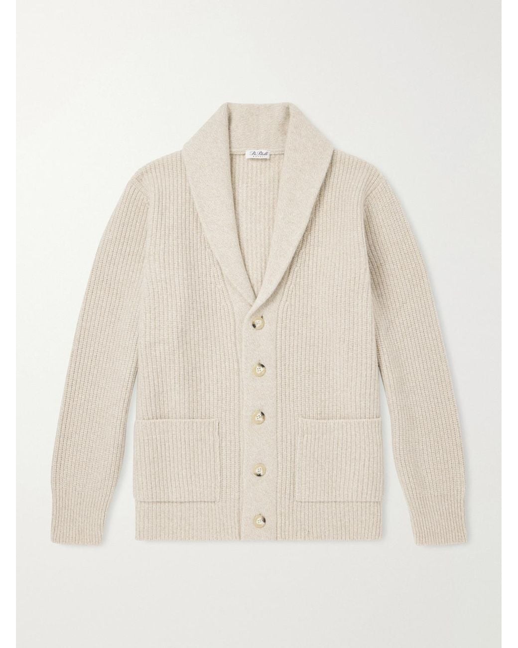 De Petrillo Natural Ribbed Merino Wool And Cashmere-Blend Cardigan for men