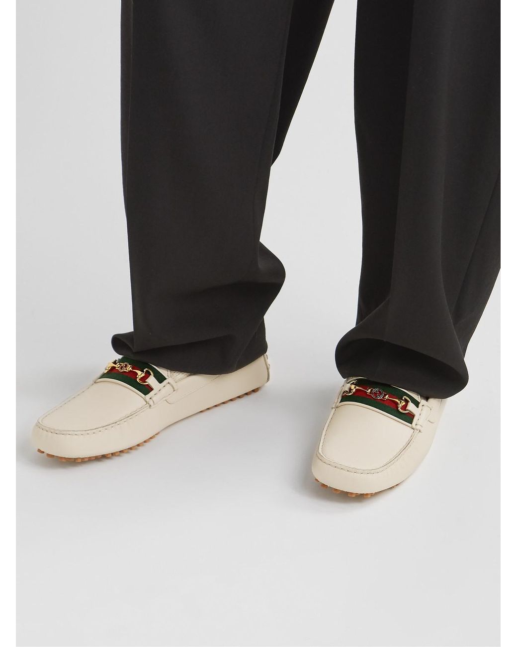 Gucci White Web Strap Driving Shoes for men