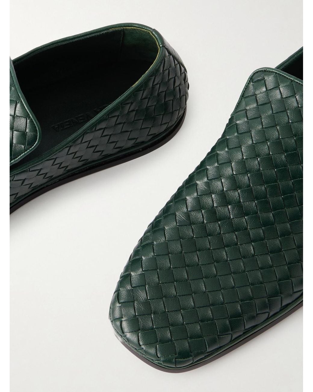 Bottega Veneta Green Palazzo Intrecciato Leather Loafers for men