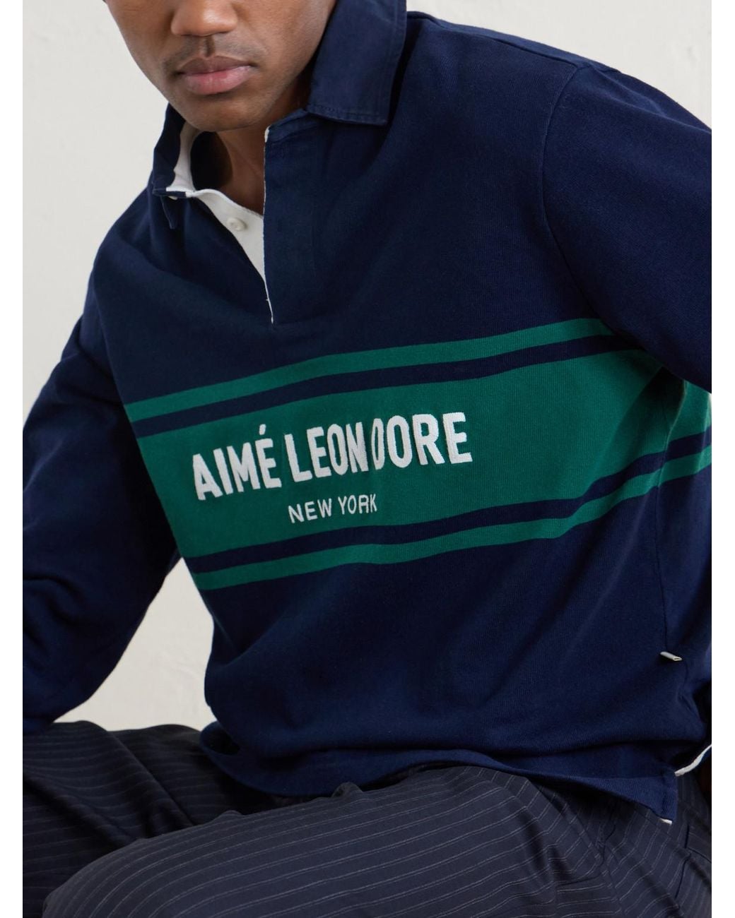 Aimé Leon Dore Blue Logo-Embroidered Cotton-Jersey Polo Sweater for men