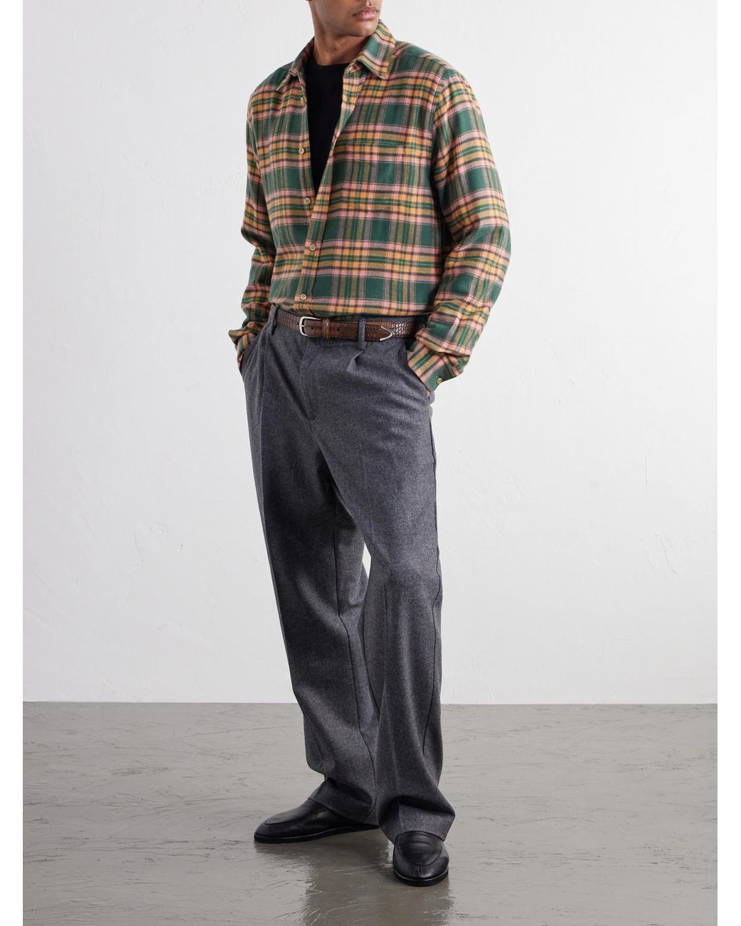 Portuguese Flannel Green Olivara Checked Cotton-Flannel Shirt for men