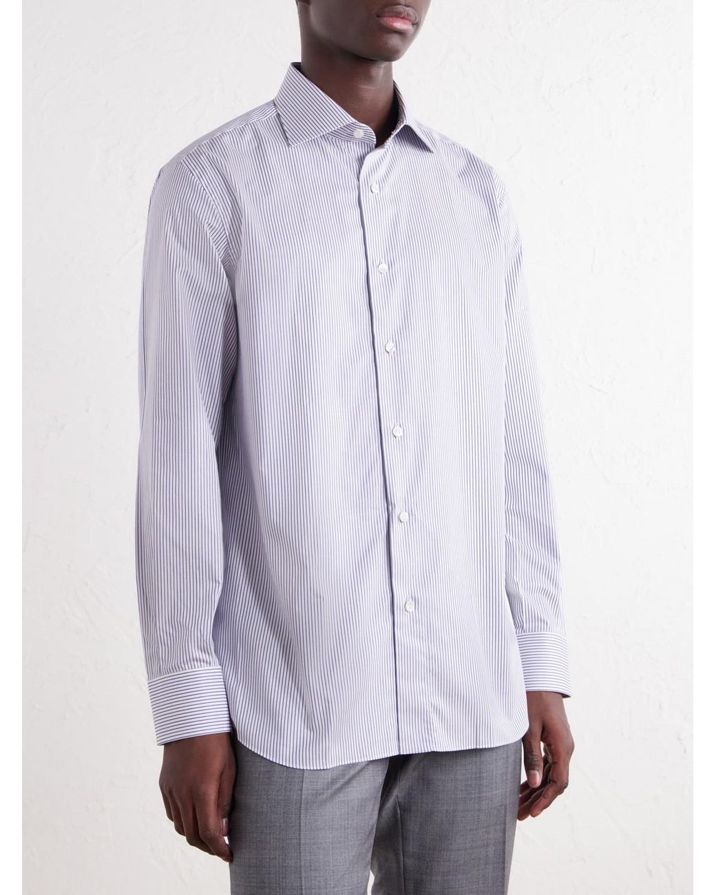 Brioni Blue Striped Cotton-Poplin Shirt for men
