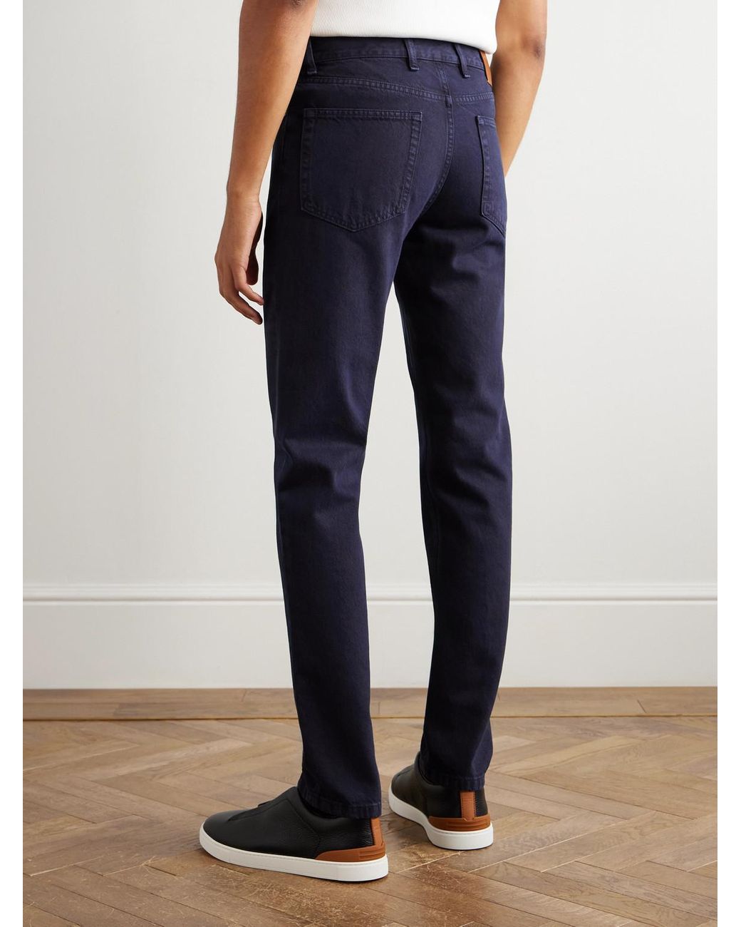 Zegna Blue Roccia Straight-leg Cotton Trousers for men