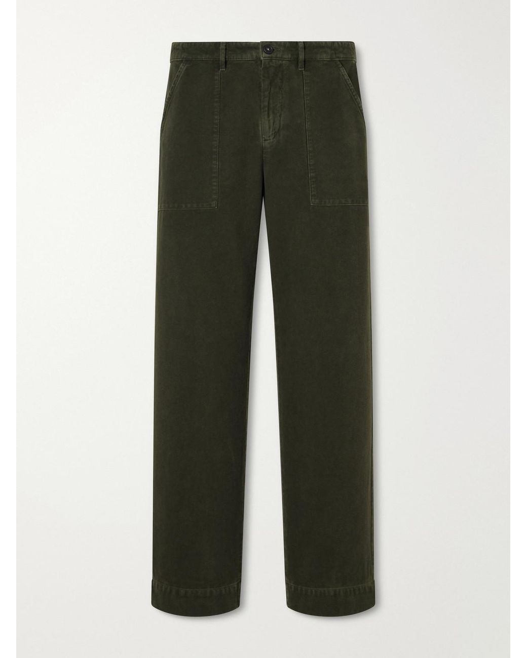 Massimo Alba Green New Regata Straight-Leg Brushed Cotton Trousers for men