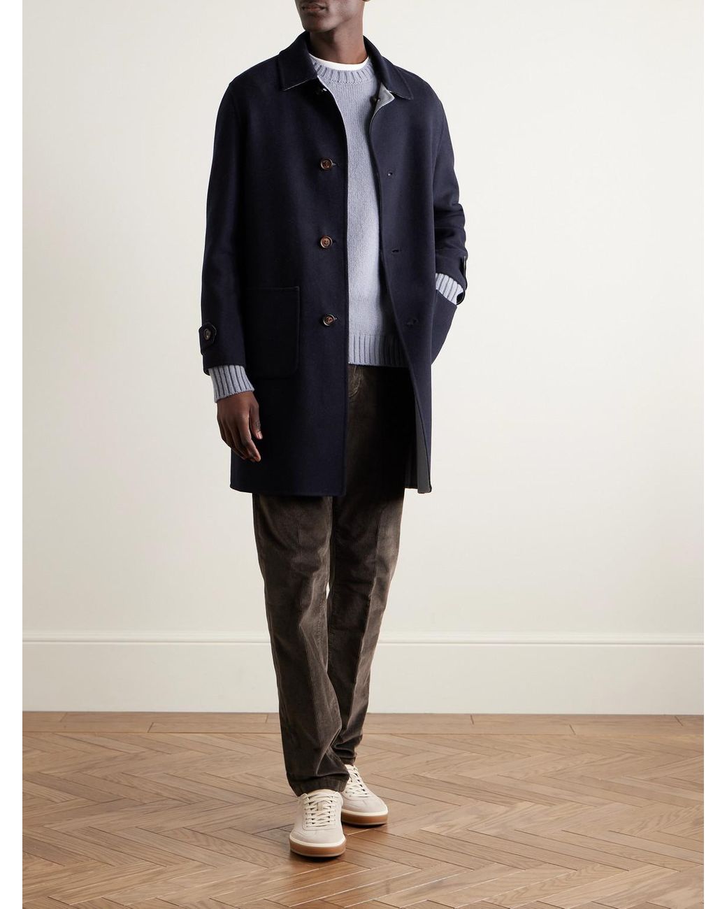 Eleventy Blue Reversible Wool-Felt Coat for men