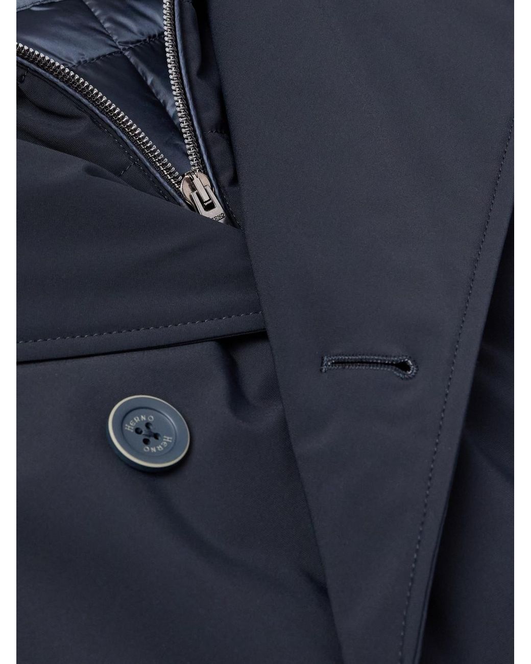 Herno Blue Double-Breasted Padded Stretch-Shell Down Peacoat for men