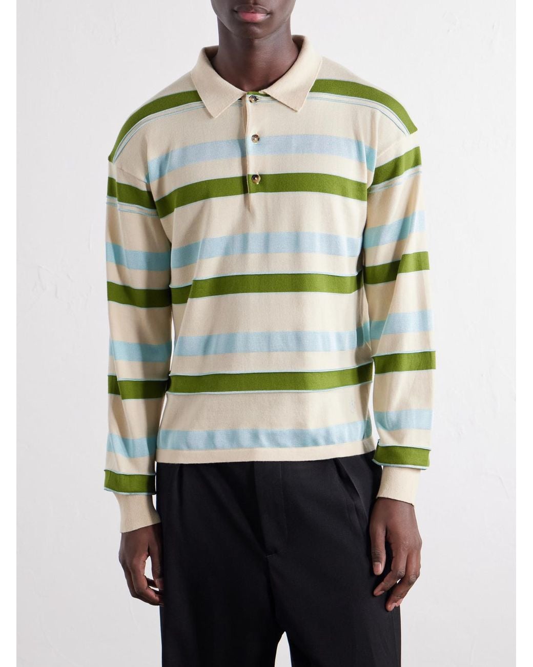 J.W. Anderson Green Rugby Striped Cotton-Blend Polo Shirt for men