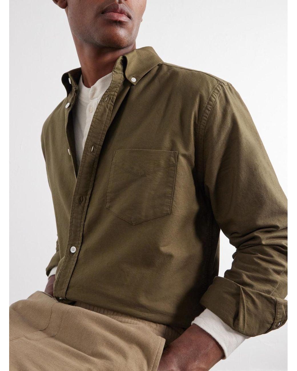 Portuguese Flannel Green Belavista Button-down Collar Cotton Shirt for men