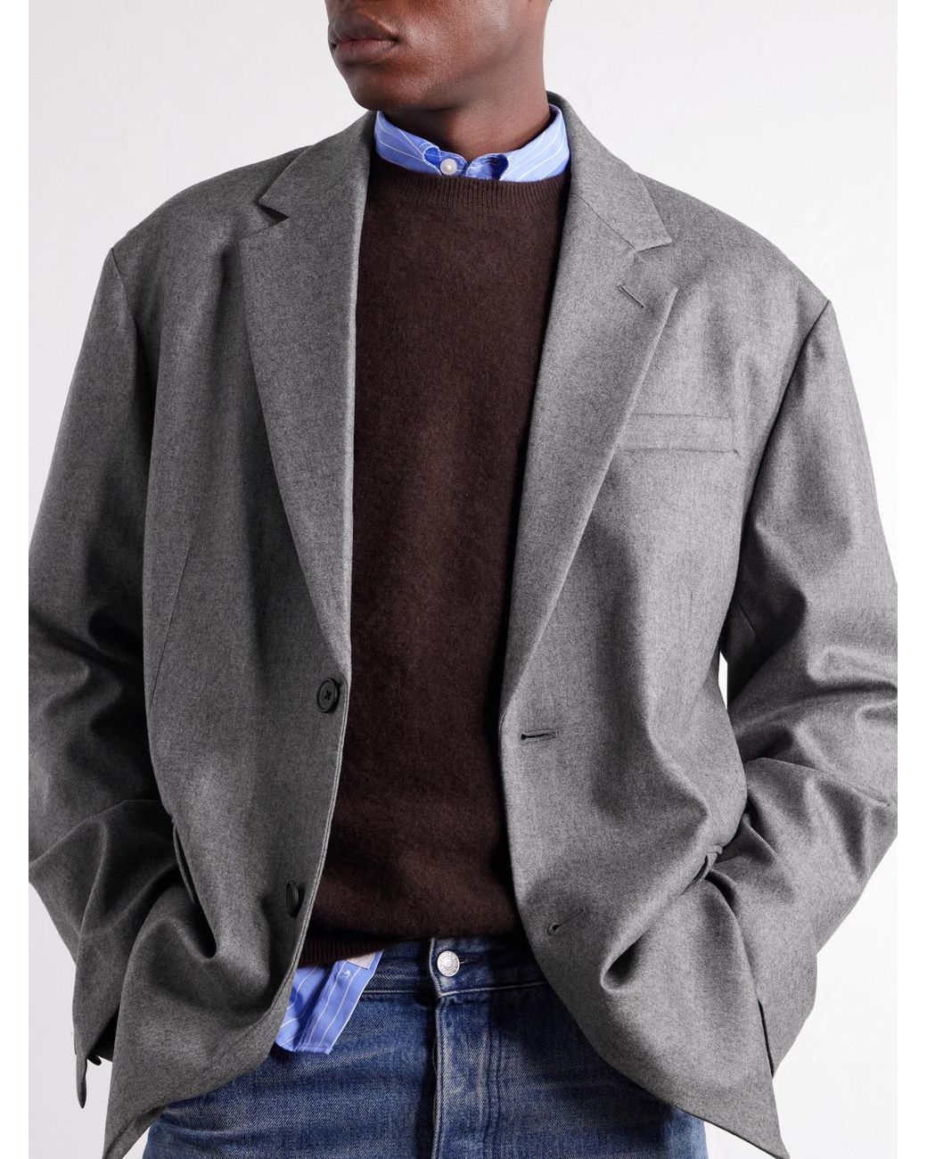 Ssstein Gray Oversized Wool-Blend Flannel Blazer for men