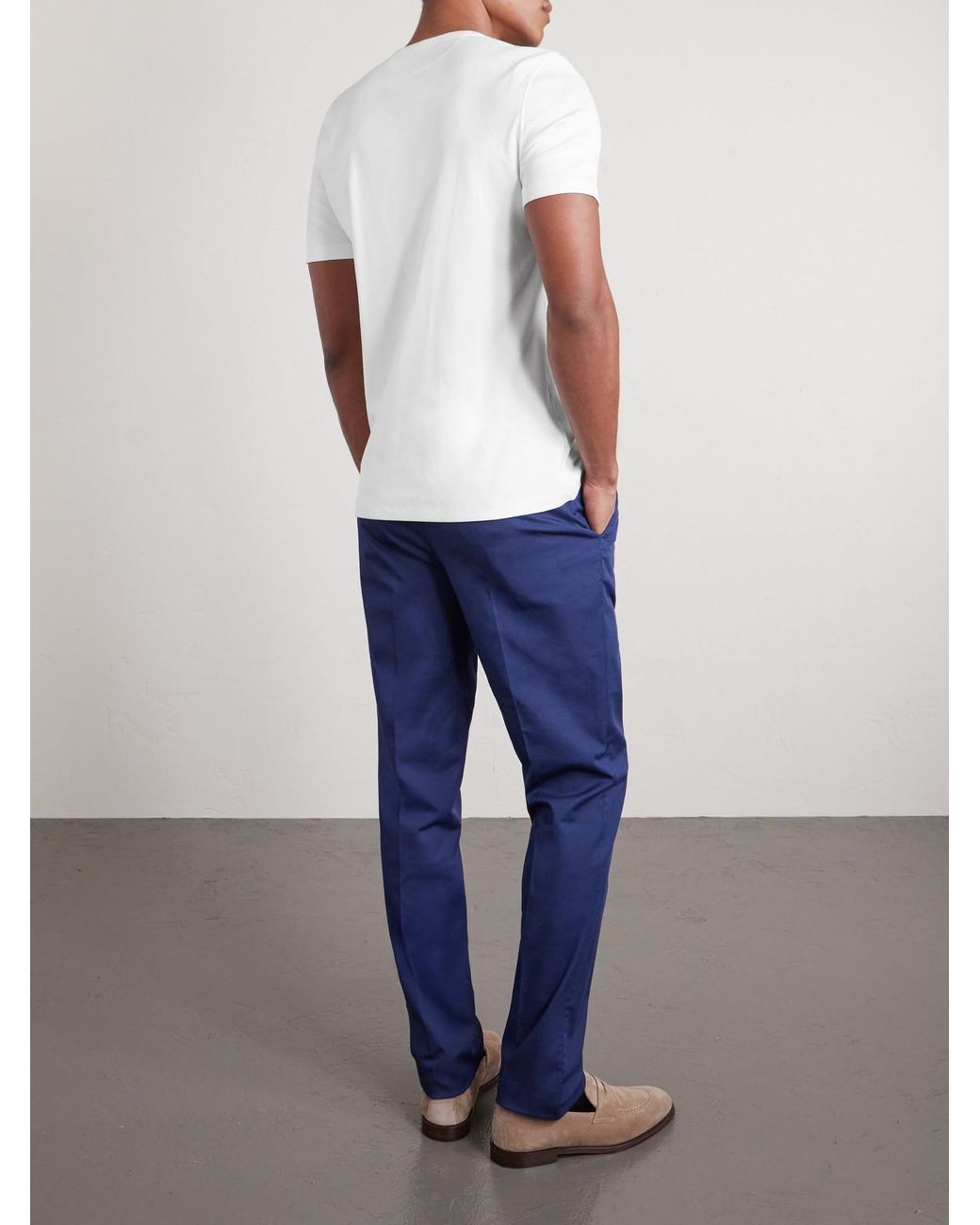 Brunello Cucinelli White Ribbed Jersey T-Shirt for men