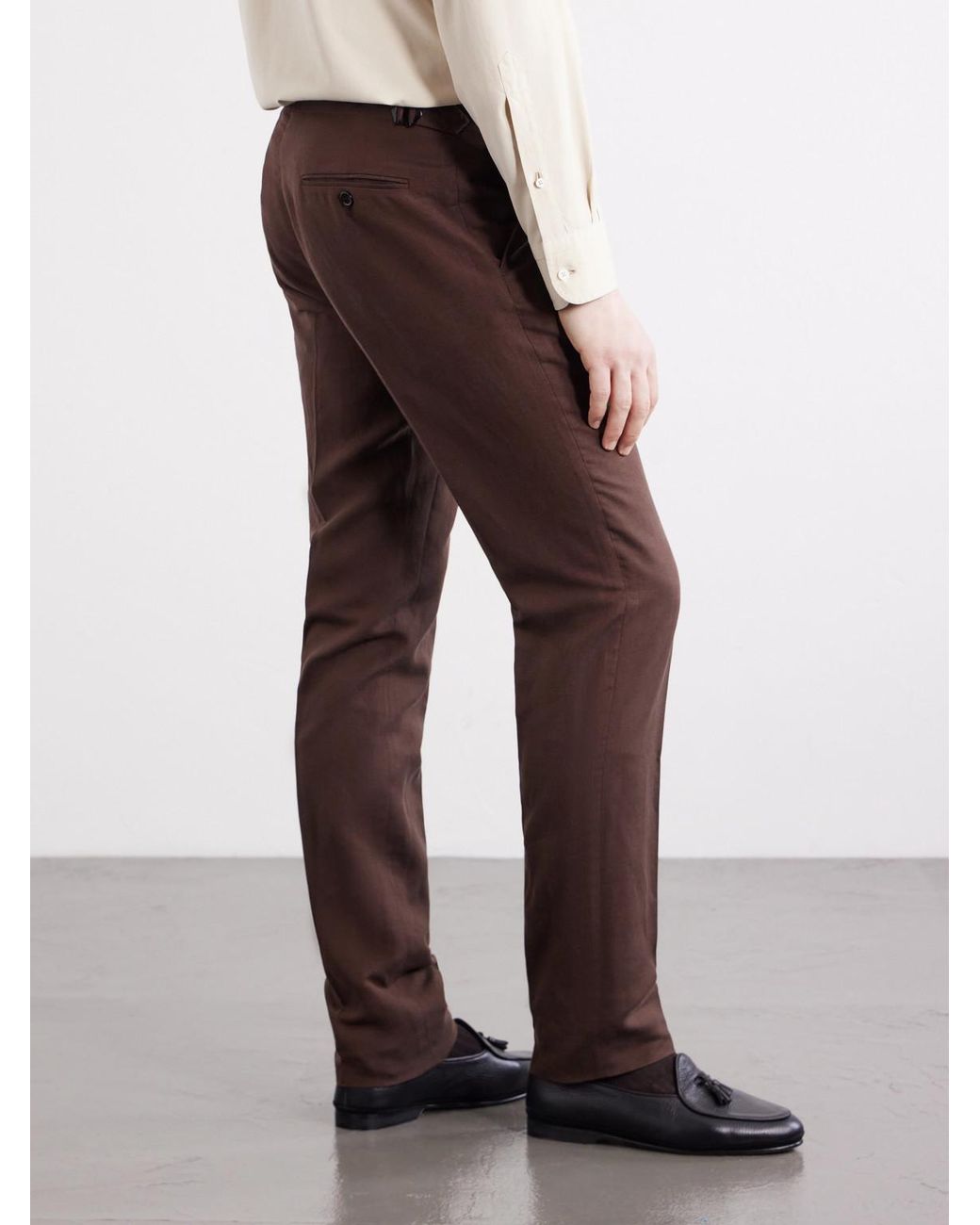 Ralph Lauren Brown Straight-Leg Silk And Linen-Blend Suit Trousers for men