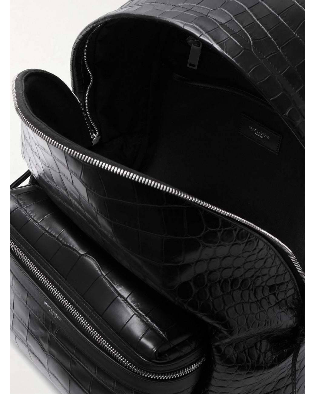 Saint Laurent Black City Croc-Effect Glossed-Leather Backpack for men