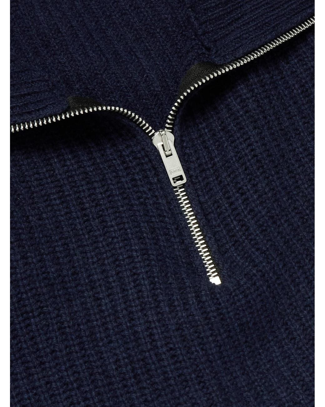 Ryker Ribbed Recycled-Cashmere And Wool-Blend Half-Zip Sweater di John Smedley in Blue da Uomo