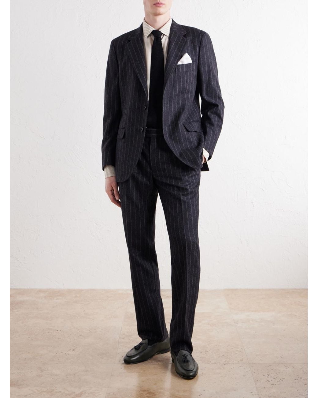 Rubinacci Blue Pinstriped Virgin Wool-Flannel Suit for men