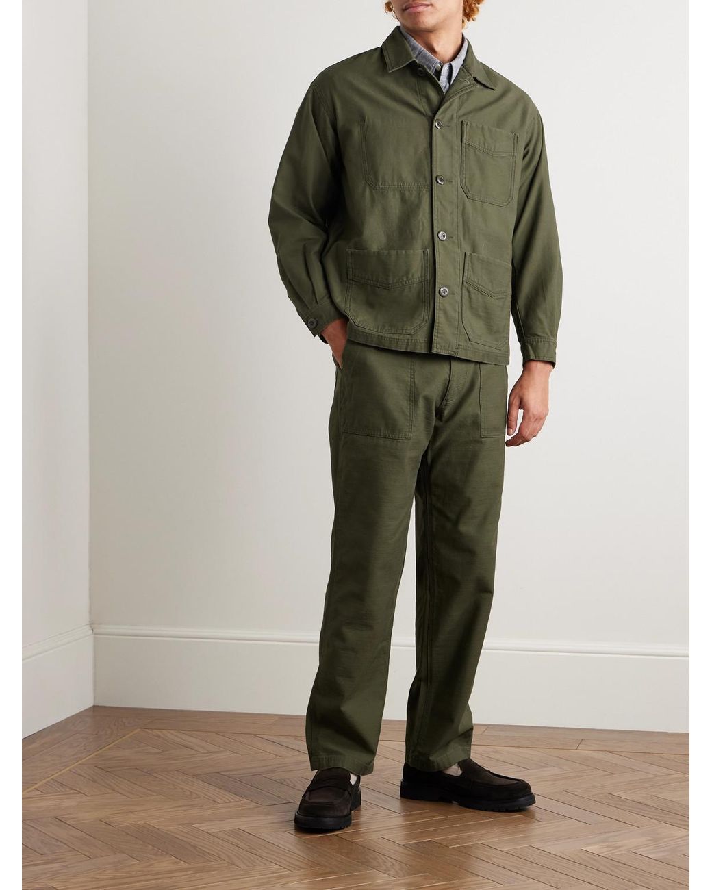 FRIZMWORKS Green Straight-Leg Cotton Trousers for men