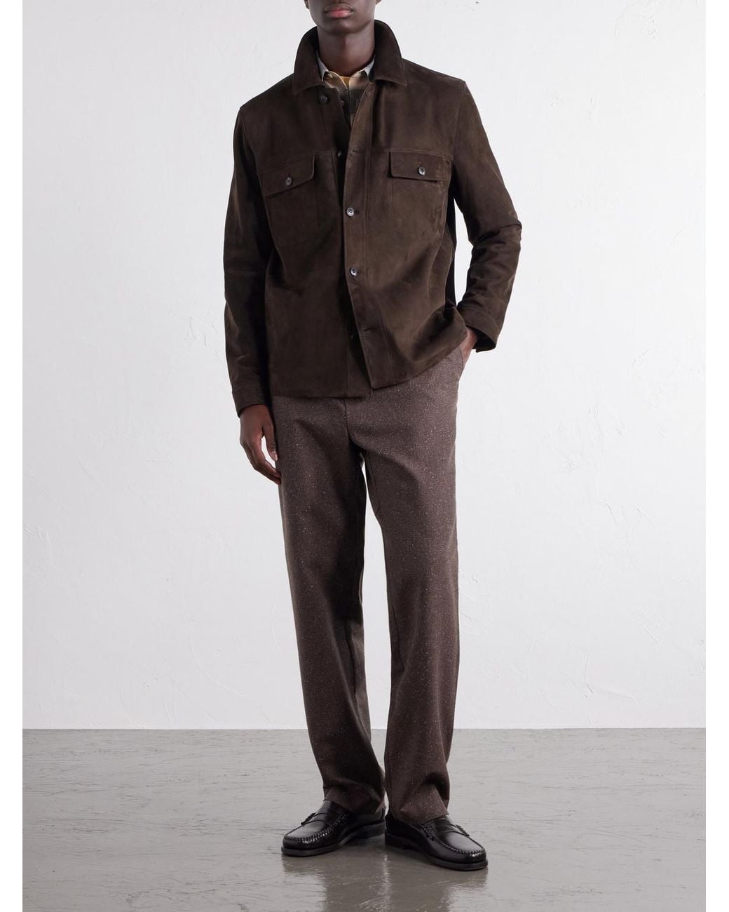 Sunspel Brown Suede Overshirt for men
