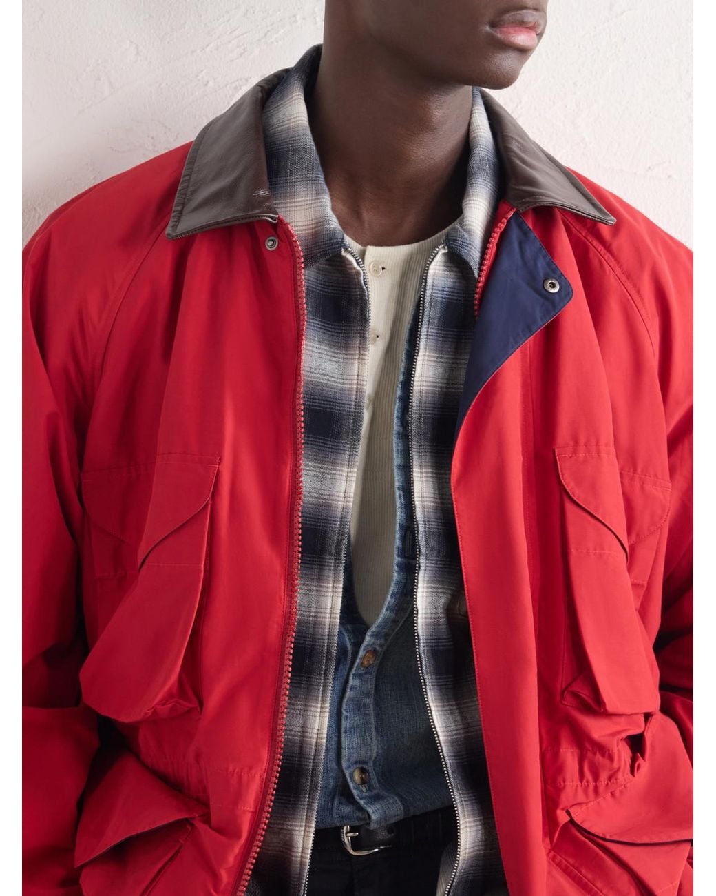 Aimé Leon Dore Red Leather-Trimmed Cotton-Blend Jacket for men