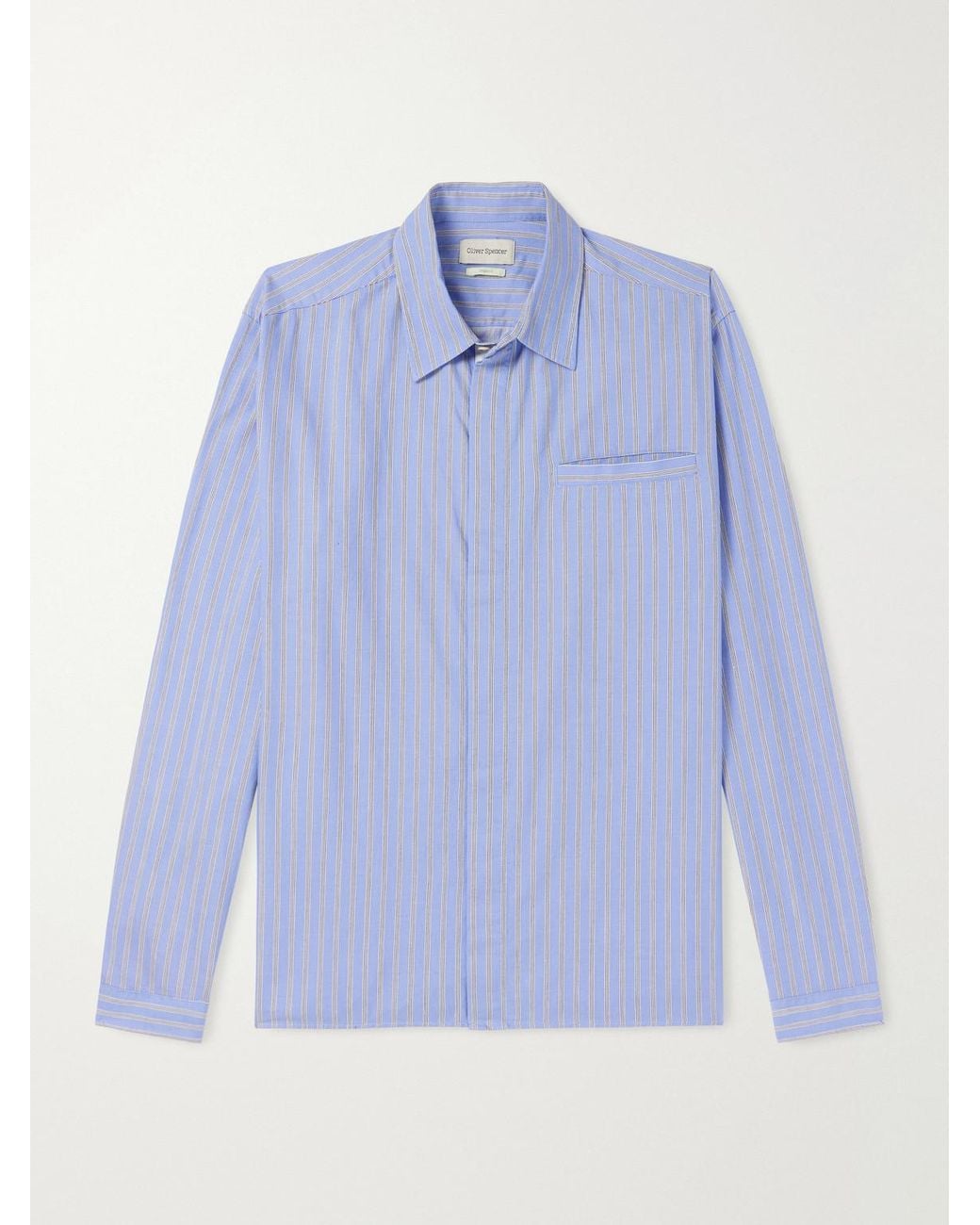 Oliver Spencer Blue Mulvey Striped Cotton Shirt for men
