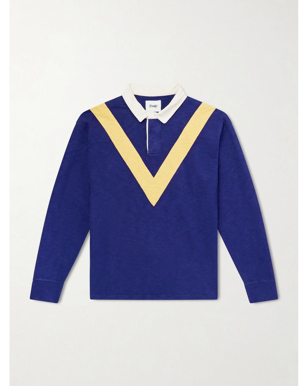 Drake's Blue Chevron Flame Cotton-Jersey Rugby Shirt for men