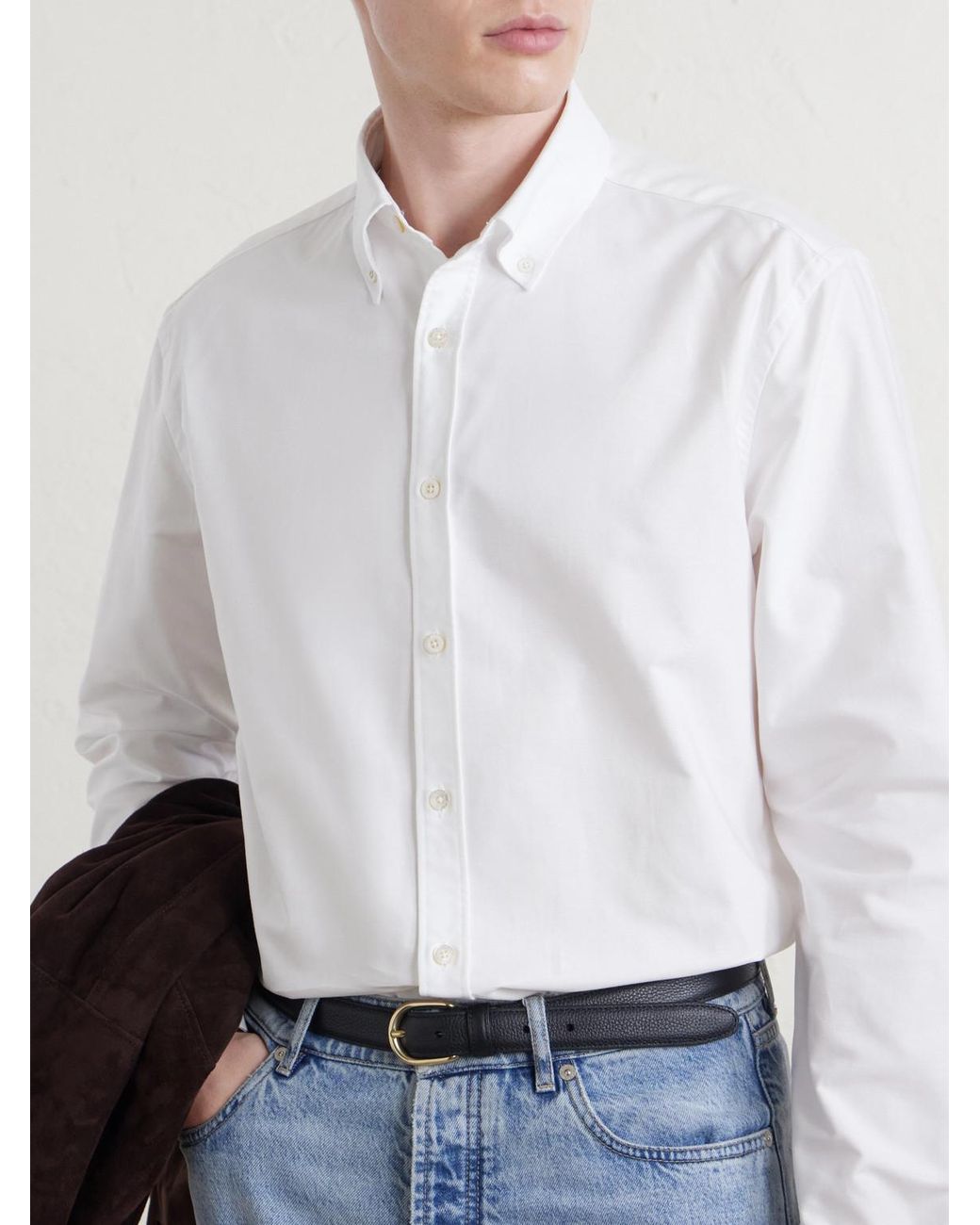Canali White Button-Down Collar Cotton-Poplin Shirt for men