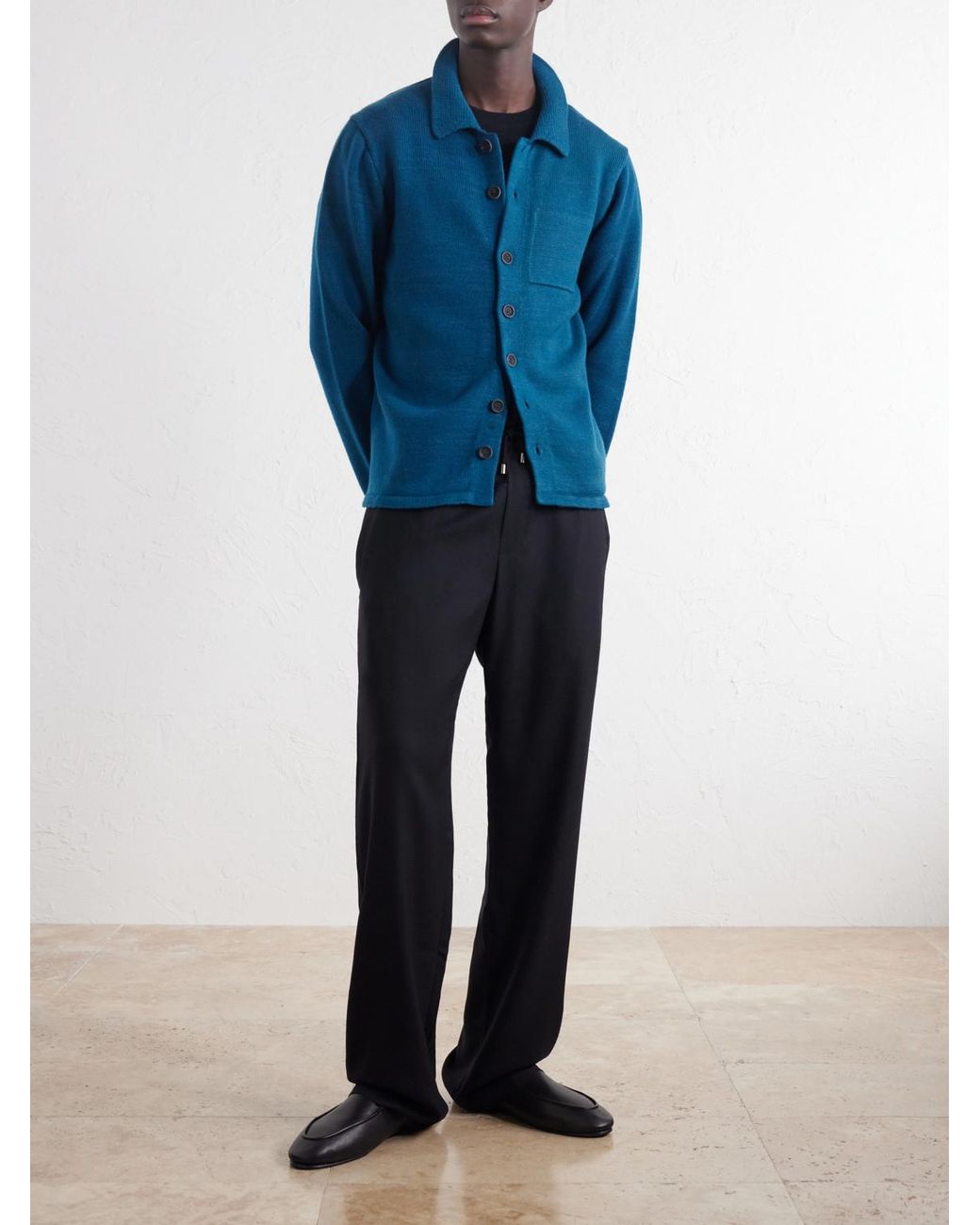 God's True Cashmere Blue Straight-Leg Cashmere-Twill Drawstring Trousers for men