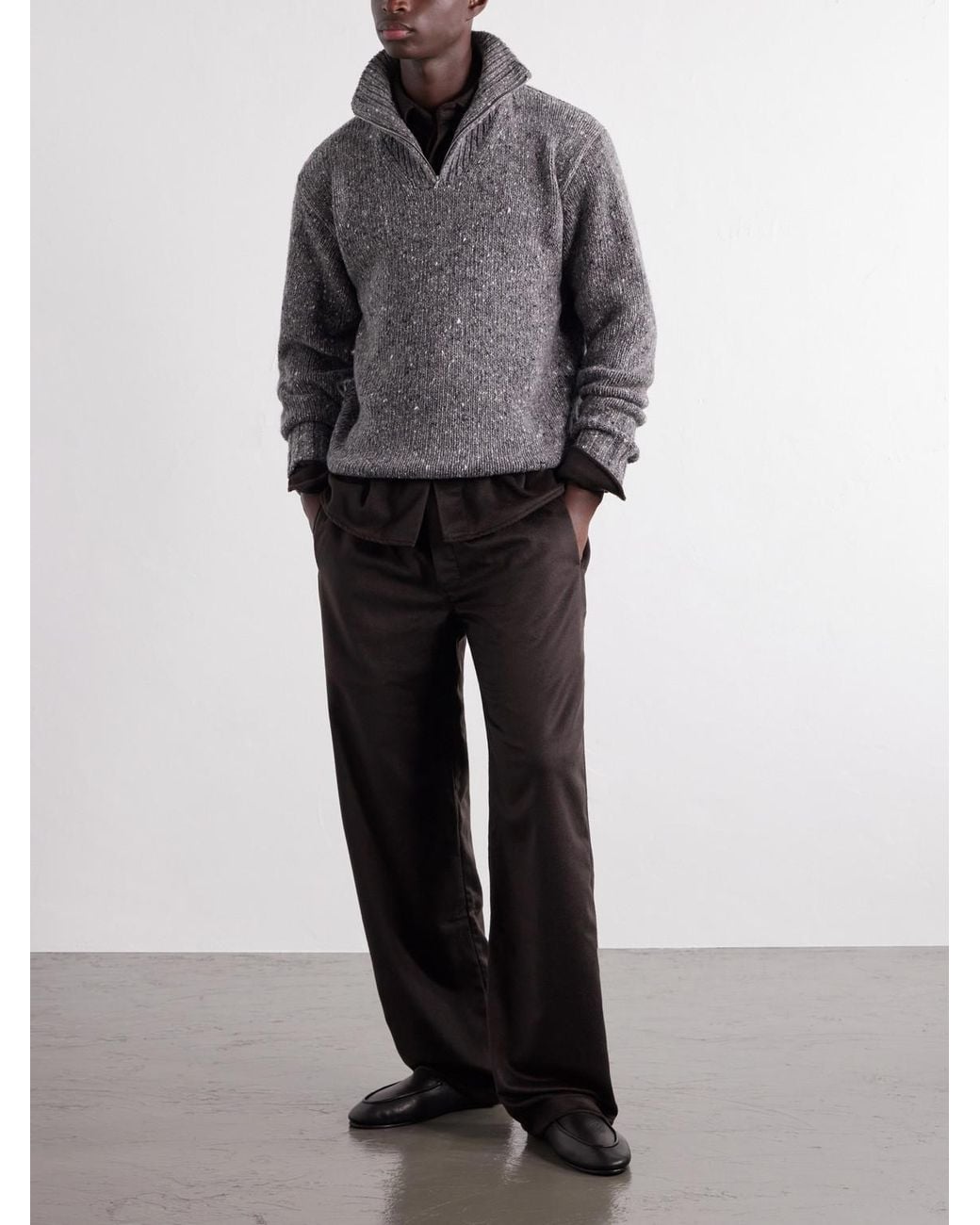 Auralee Gray Wool Half-Zip Sweater for men