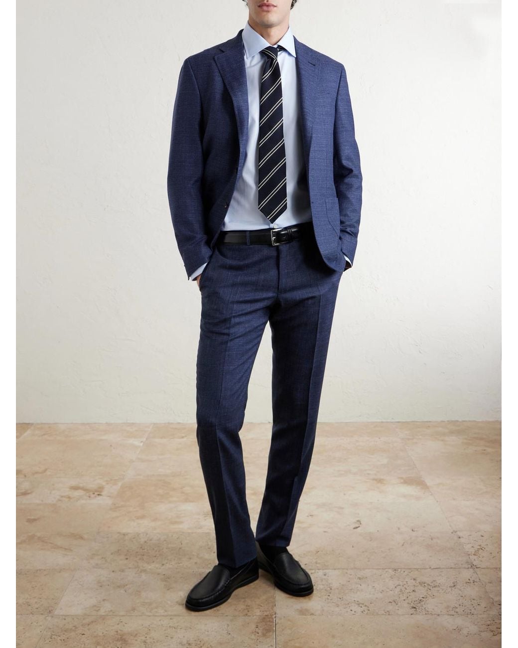 Canali Blue Wool, Silk And Linen-Blend Suit Jacket for men