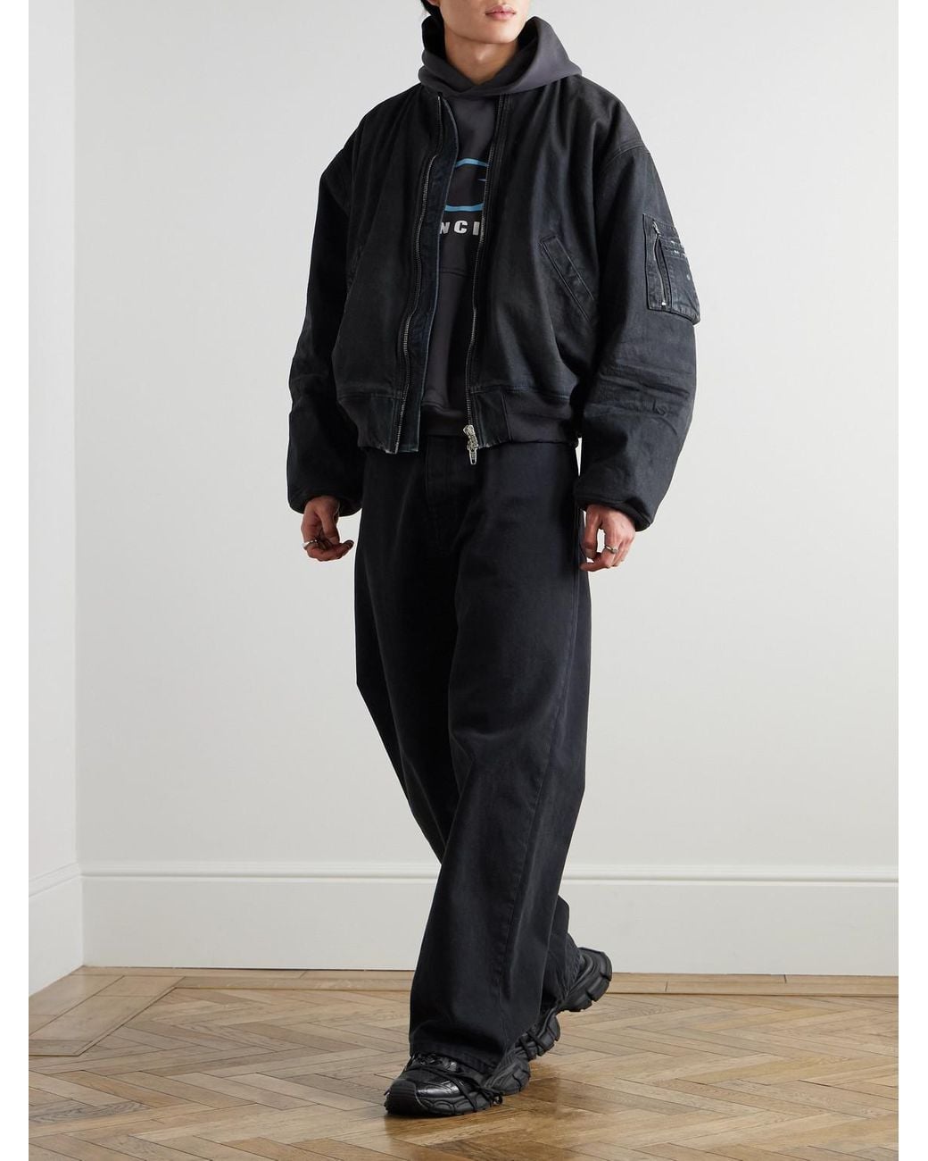 BALENCIAGA denim bomber jacket サイズxs Balenciaga Denim Bomber Jacket Blue/Black/White Men's - US