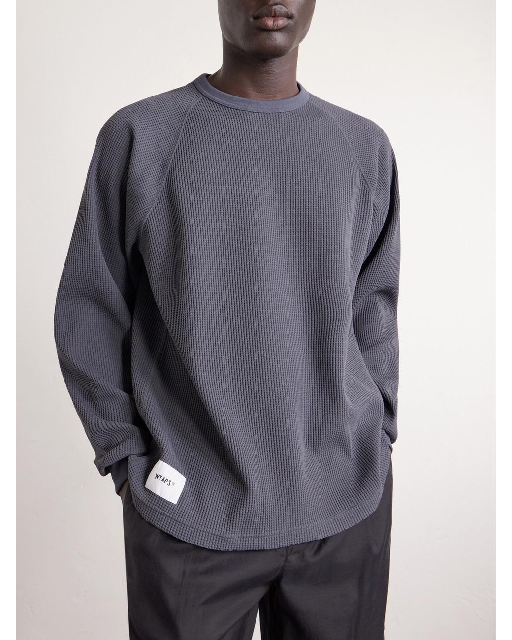 (w)taps Blue Logo-Detailed Waffle-Knit T-Shirt for men