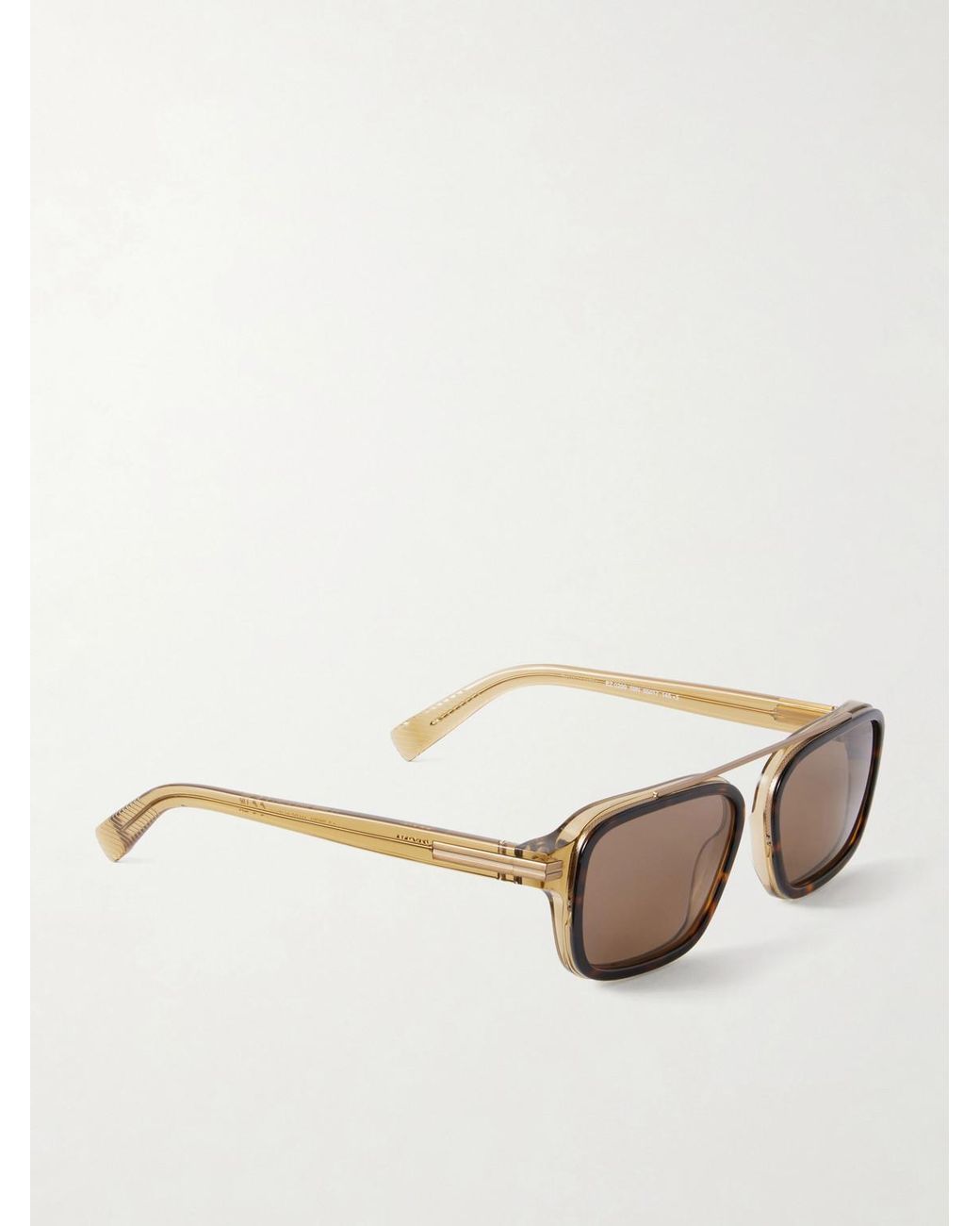 Zegna Natural Geometric Square-Frame Tortoiseshell Acetate And-Tone Metal Sunglasses for men