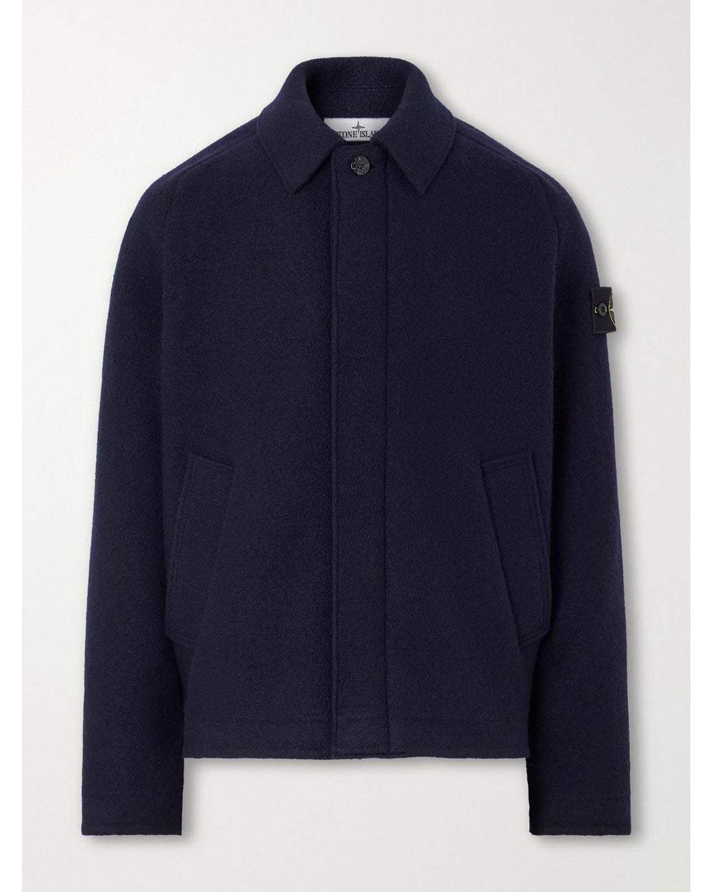 Stone Island Blue Felted Rws Wool Overshirt for men