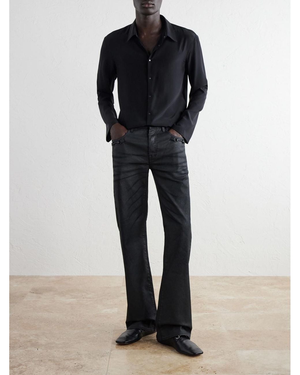 Gucci Black Cropped Silk-Crepe Shirt for men