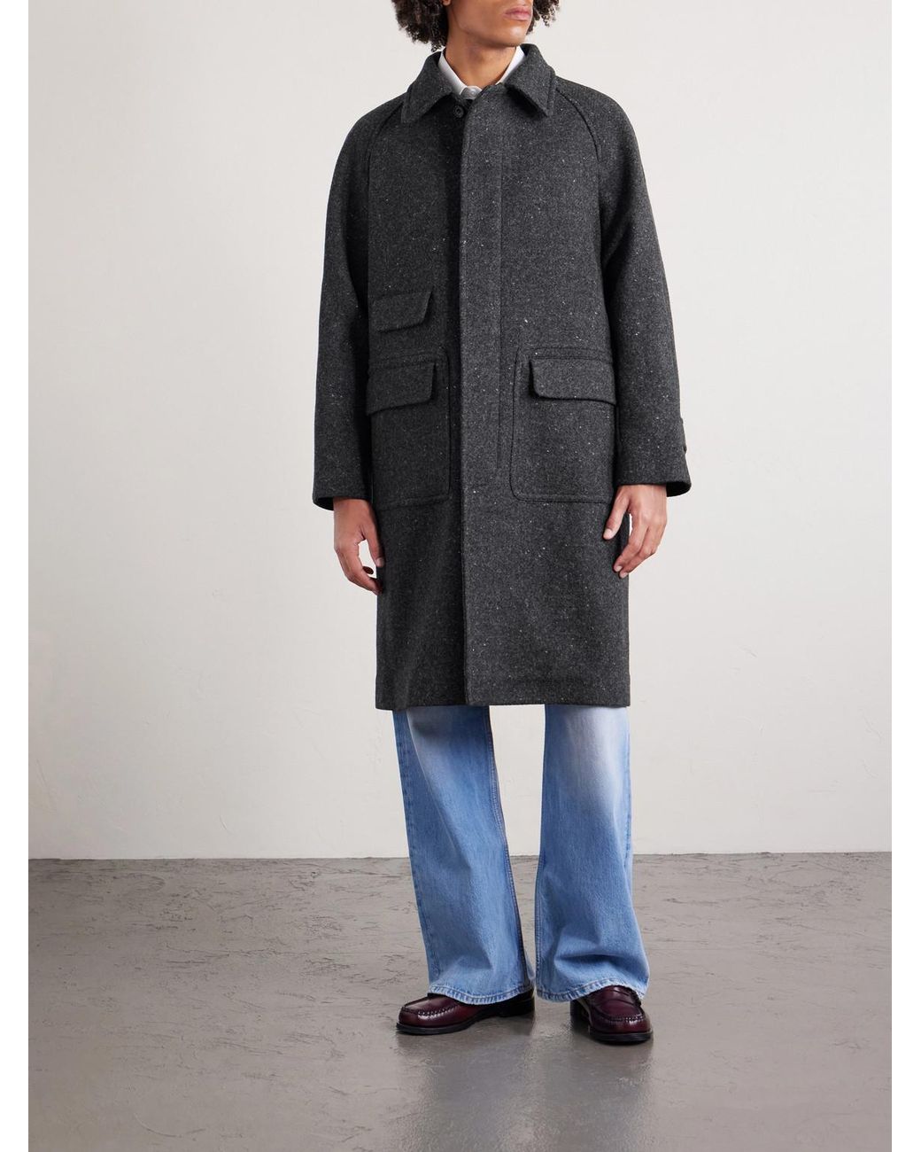 Drake's Gray Flecked Virgin Wool Coat for men
