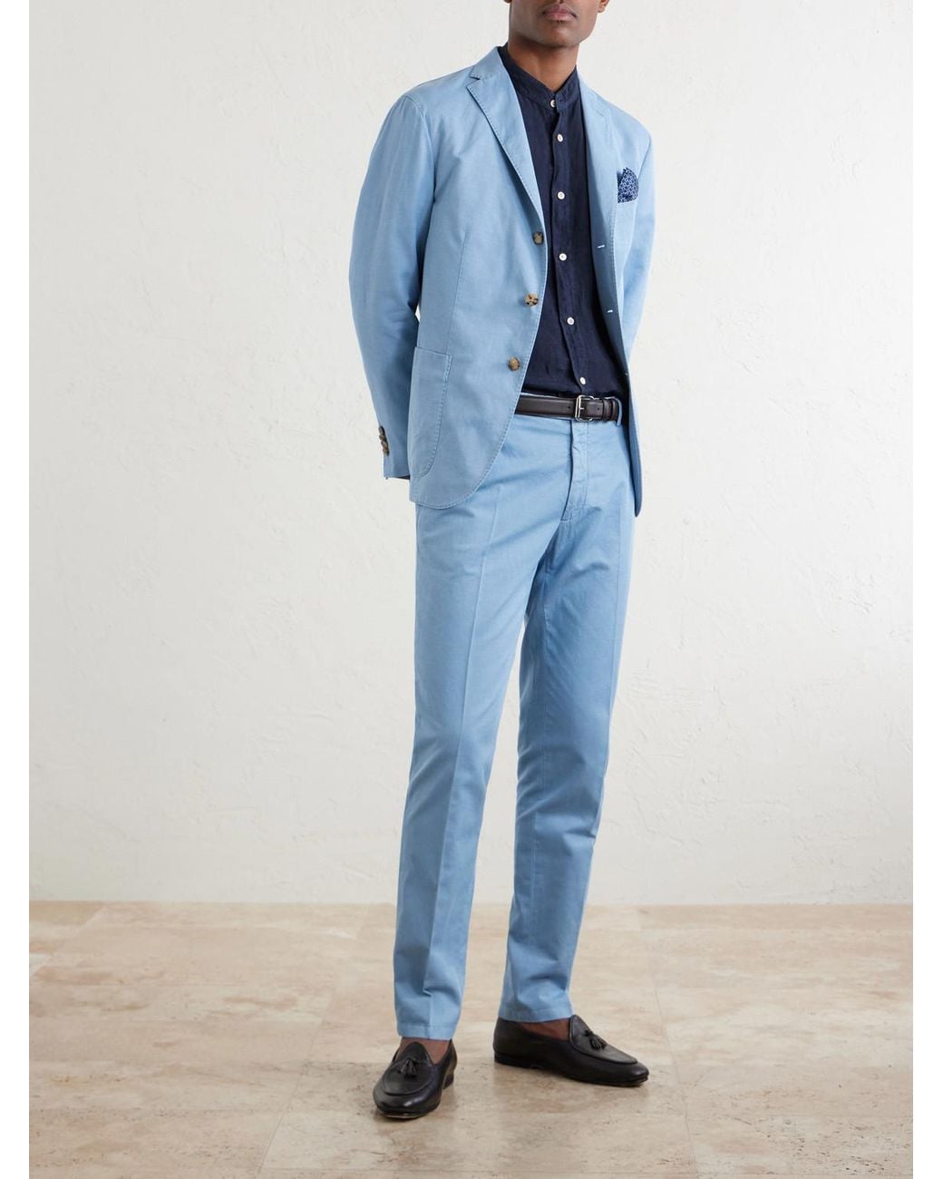 Boglioli Blue Straight-Leg Cotton-Blend Suit Trousers for men