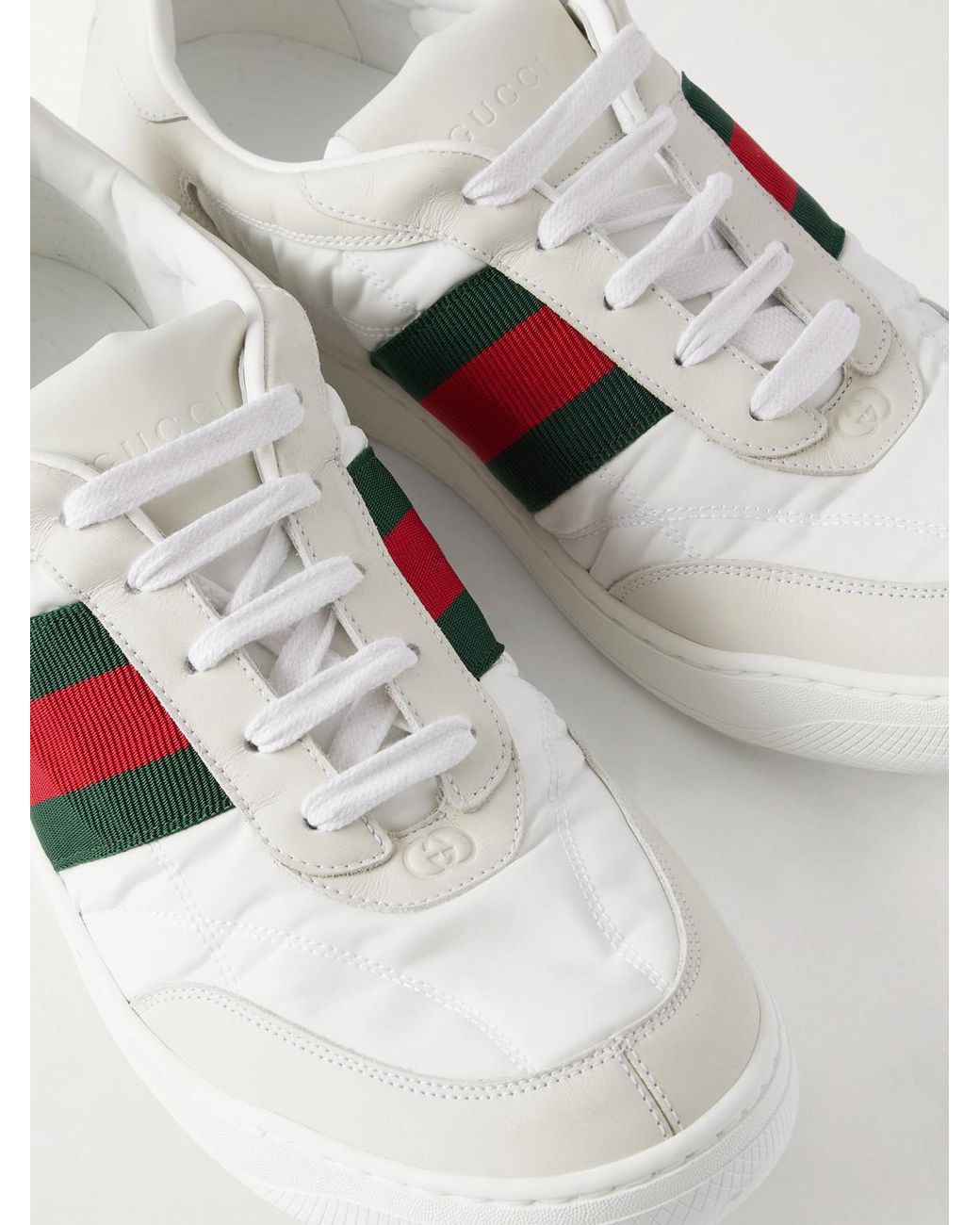 Gucci White Screener 2.0 Suede-Trimmed Shell Sneakers for men